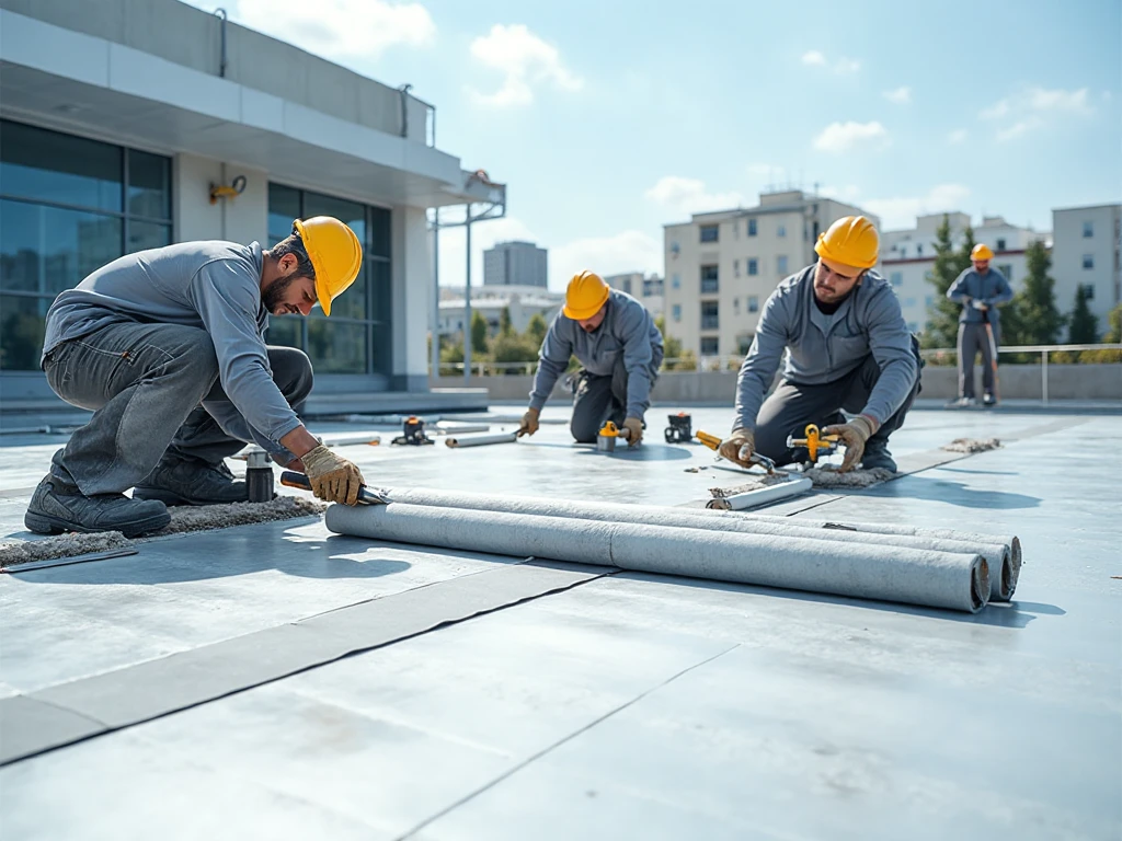 Flat top roofing group of roofers repairing flat roofs