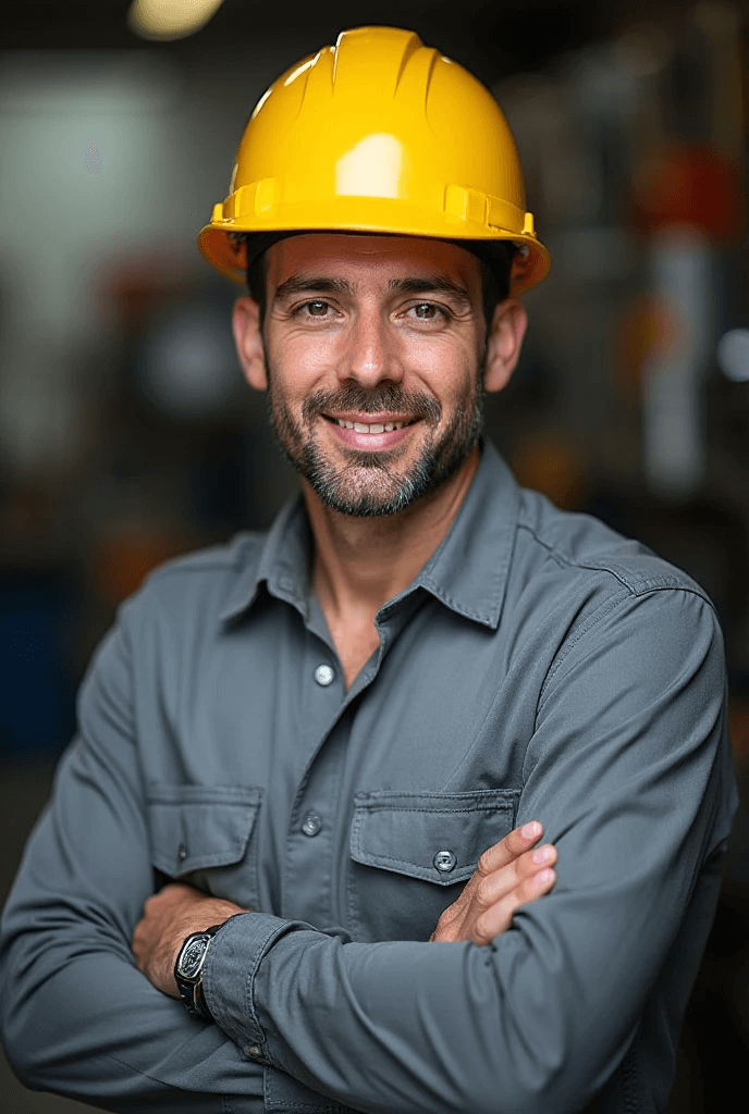 Flat Top roofing image of roofer crossed arms and smiling