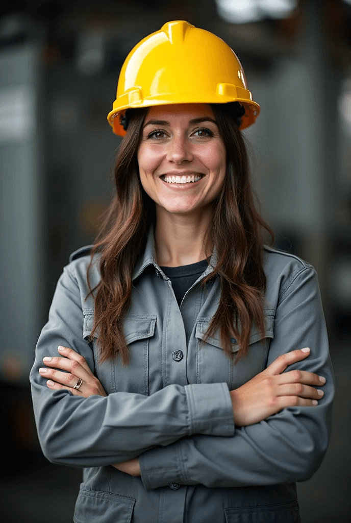 Flat Top roofing image of woman roofer crossed arms and smiling