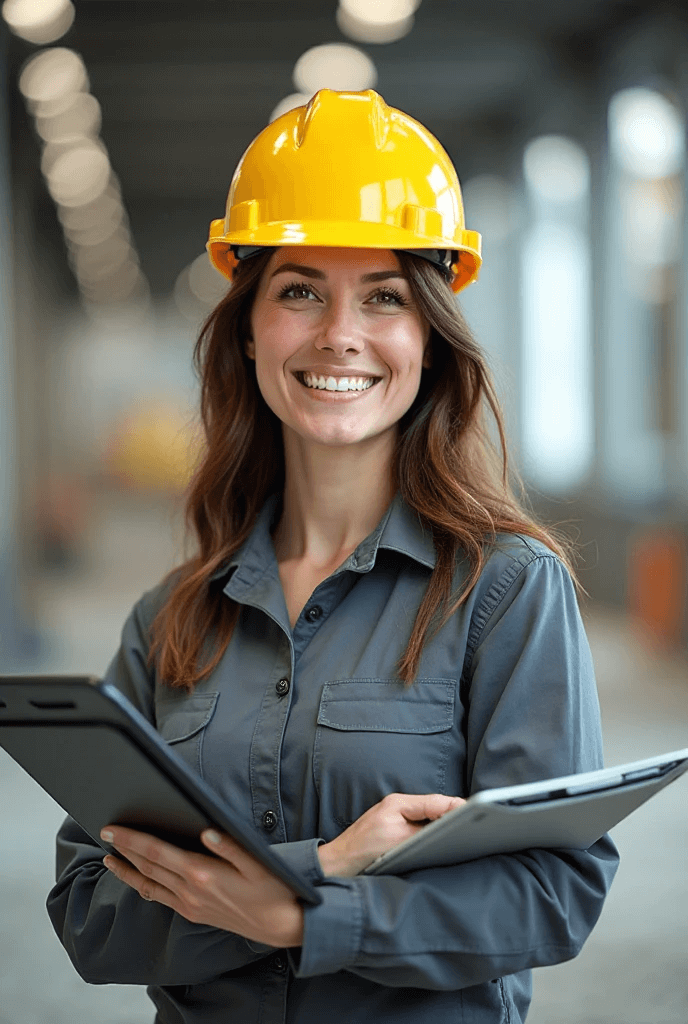 Flat Top roofing image of woman roofer crossed arms and smiling and wearing uniform