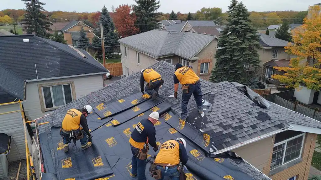 image showing group of roofers doing works on a residential home